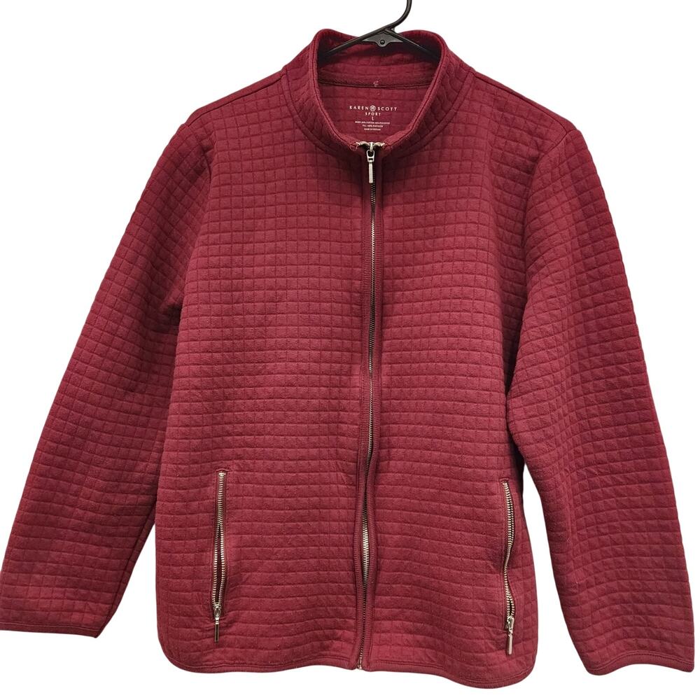 Karen Scott Coastal Quilted Zip Up Sweater Cardigan Quiet Luxury Capsule